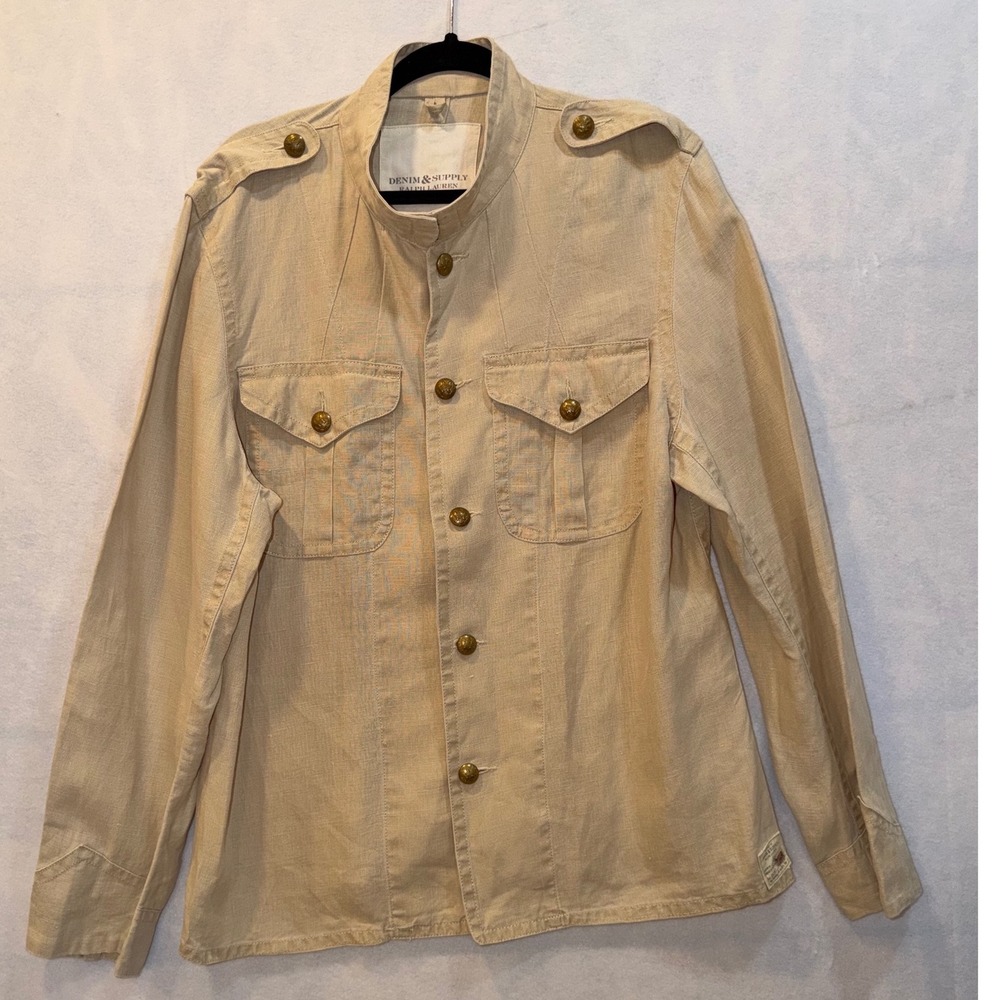 DENIM SUPPLY RALPH LAUREN Military Inspired Jacket Tan Khaki Button Front L VTG